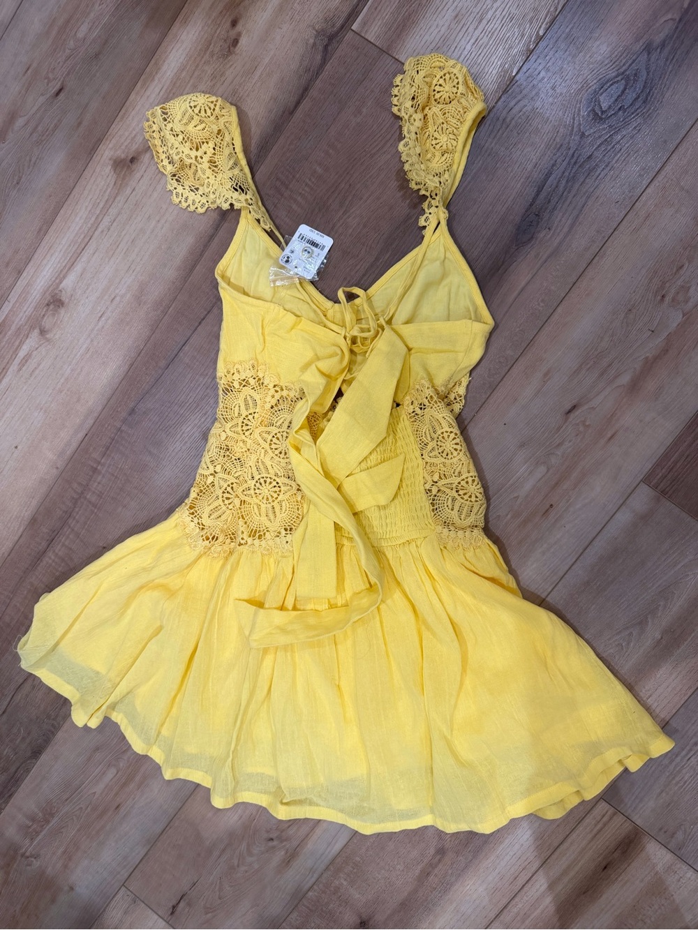 Free People Norla Cotton Mini Dress Small S Solar Lemon Yellow NWT - Picture 5 of 7